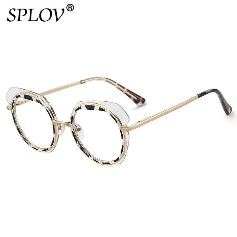 

New Fashion Retro TR90 Metal Round Women Glasses Frame Double Color Irregular Female Anti-blue Light Optical Eyewear UV400