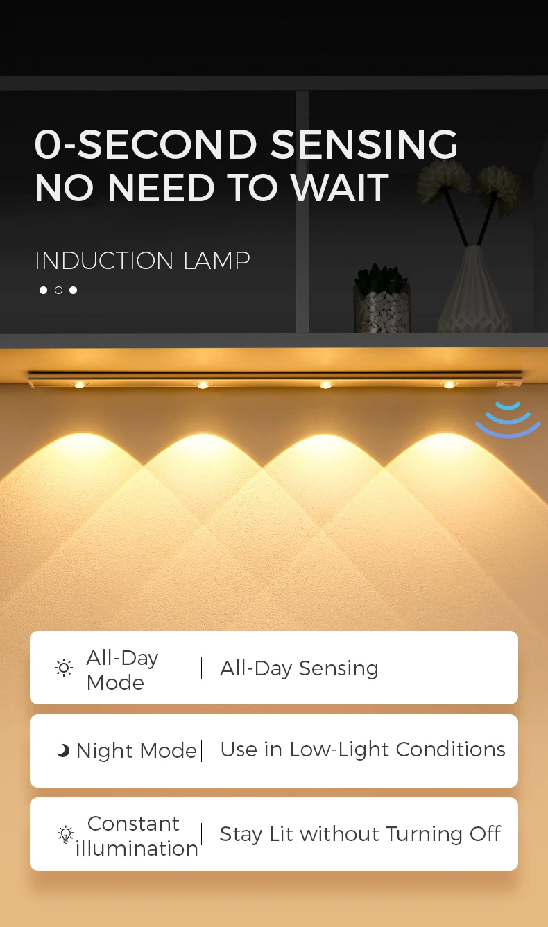 Description Picture 5 of itemLED Light Under Cabinet Lights Motion Sensor USB Rechargeable Dimmable Wireless Magnetic Night Light Home Appliance