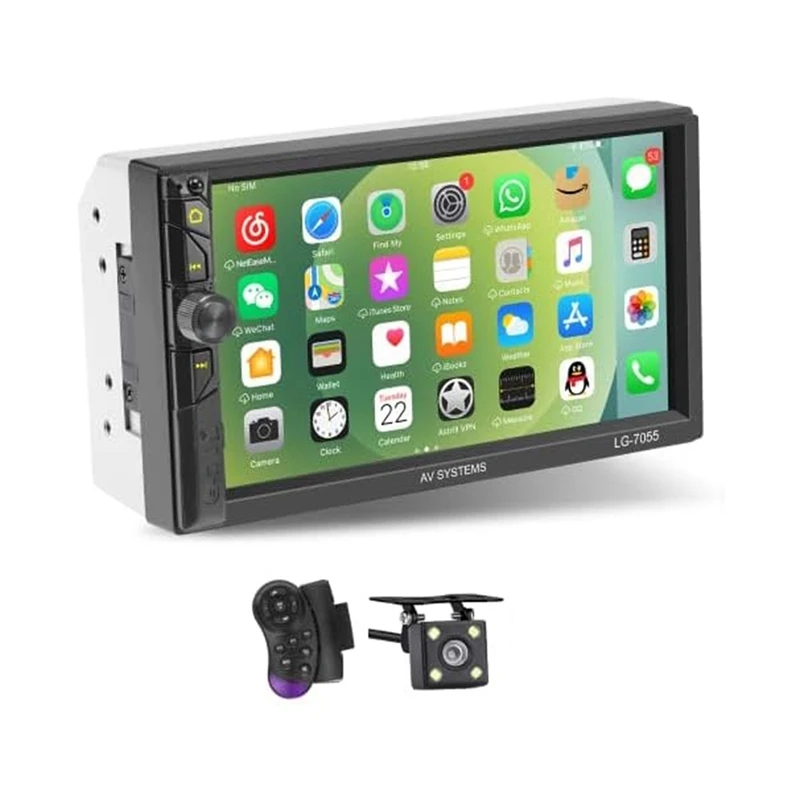 

Double DIN Car Audio 7-Inch As Shown Touch Screen Audio With Reversing Camera, Carplay