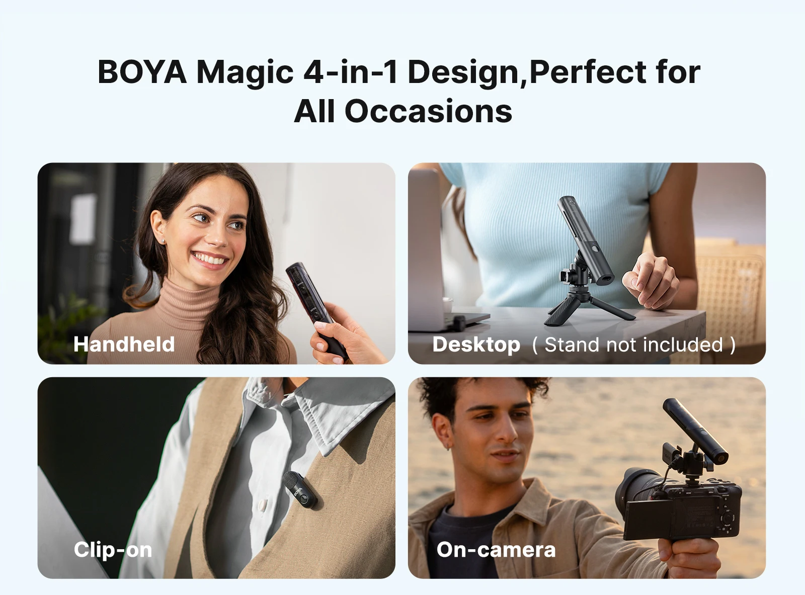 BOYA BOYA Magic Professional Wireless Lapel Microphone Shotgun/Desktop/Handheld Mic for iPhone Android Camera PC Video Recording