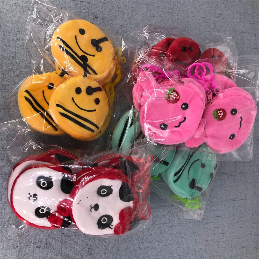 12PCS/LOT Gift Small Key Hook Pendant Plush Coin BAG Panda Animal Coin Pouch 7CM, coin purse, plush coin purse