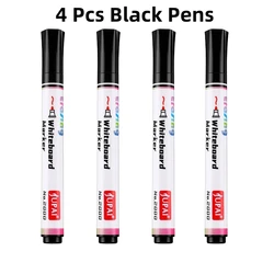 Erasable Magnetic Whiteboard & Chalk Marker Set - Pack of 4 for Office, School & Art Use (4 Pcs Black Pens)