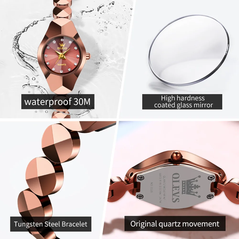 OLEVS-reloj de cuarzo de acero de tungsteno para mujer, reloj de pulsera de lujo a la moda con espejo de corte de diamante, resistente al agua