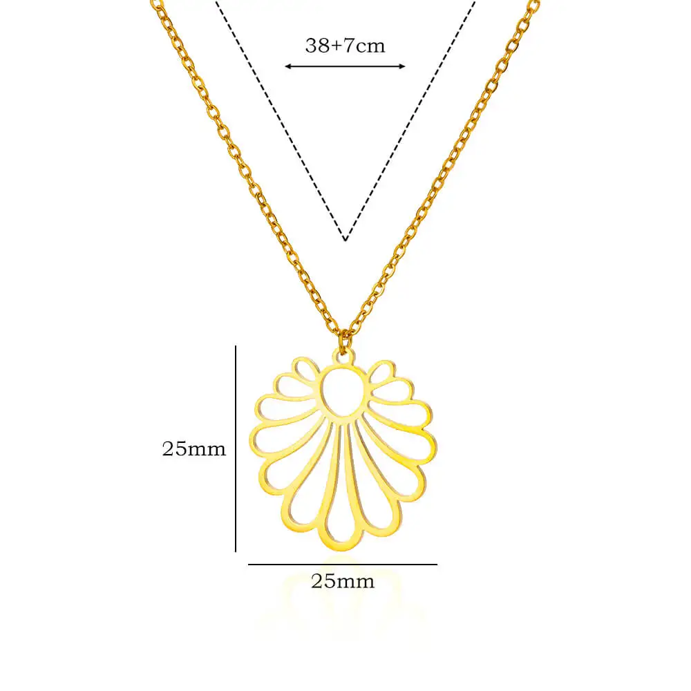 Fashion Sunflower Necklaces Gold Color Stainless Steel Geometric Pendant