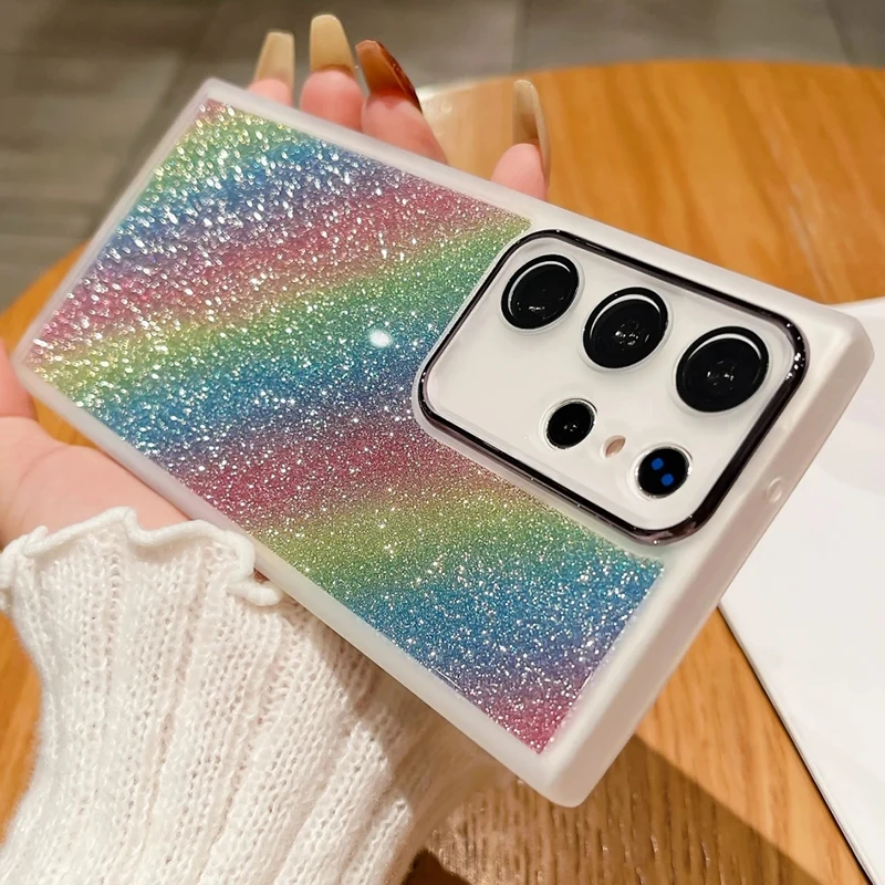 Rainbow Glitter Clear Silicone Case For Samsung Galaxy A15 A25 A35 A55 A05 A14 A34 A54 A52 A13 A33 With Lens Film Cover_voghion.com