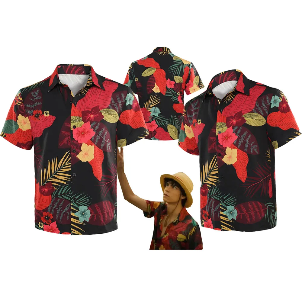 

Anime Live Action TV One Cos Piece Monkey D. Luffy Cosplay Print Shirt Disguise Costume Adult Men Roleplay Halloween Outfits