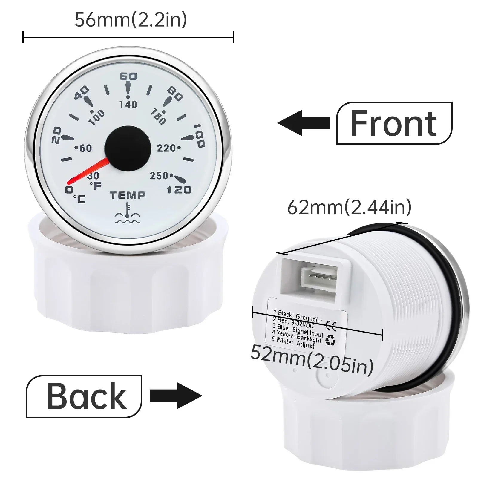 7색 백라이트 52MM 수온계 0120 ℃   수온 센서 1/8NPT 3/8NPT M14 M16 해양 보트 자동차 트럭용 12V/24V