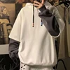 Winter Round Neck Long Sleeve Fashion Sweatshirts Man High Street Casual Loose Pullovers Fake Two Pieces Thick Drawstring Hoodie 4
