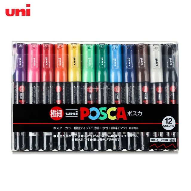 Uni Posca PC-1M 12 Colors Set Paint Markers, 0.7mm Extra Fine Point  Painting Drawing