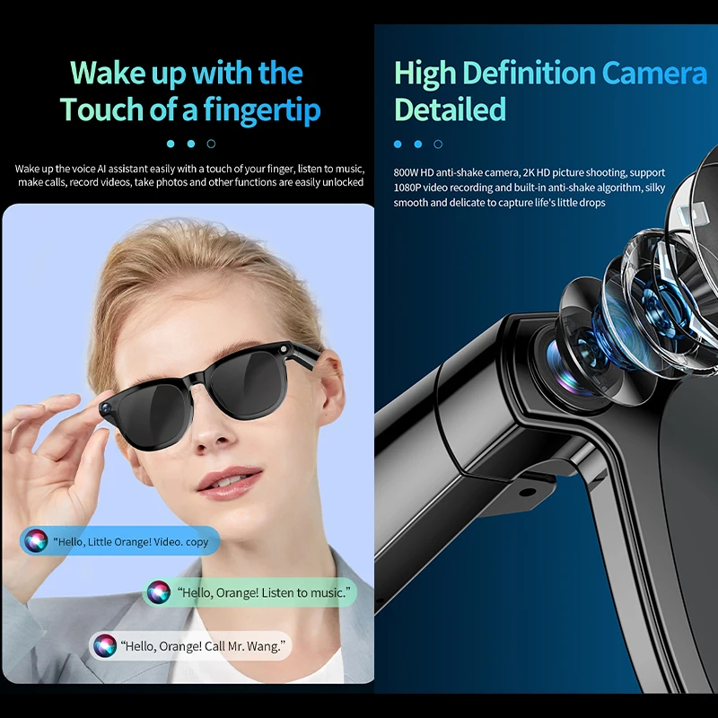Nuovi Occhiali Smart 2026: Assistente AI per Ufficio, Traduzione, Musica Wireless, Chiamate, Fotocamera HD 800W, Registrazione Foto e Video - immagine 3