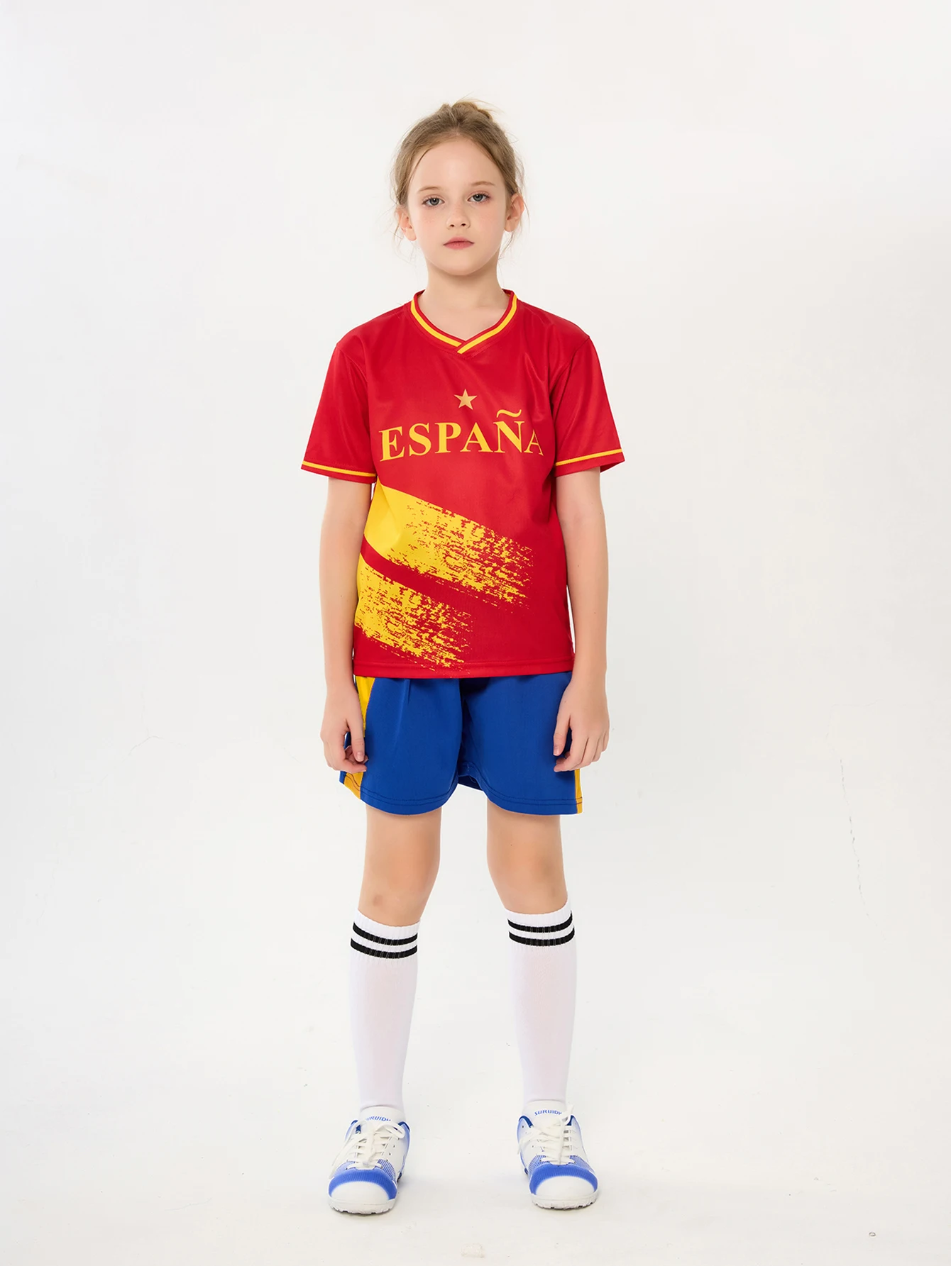 Soccer uniform Suruida New Spain Soccer Jersey Set Boys and Girls New Season Soccer Uniform Quick-drying Kidstraining jersey