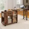 Rotating Writing Office Desk with Storage, Computer Desk with Wheels, Brown 1