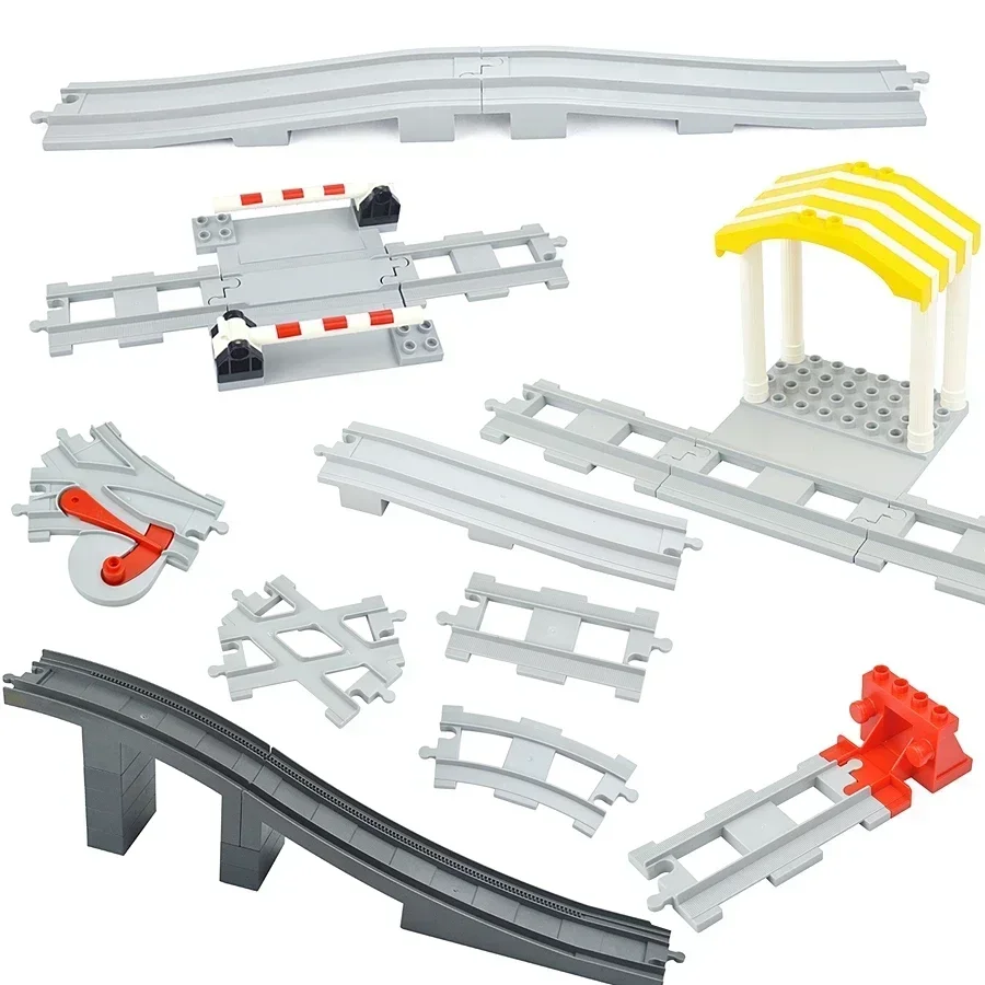 Big Size Train Car Tracks Bricks Transport Accessories Straight Curved Uphill Switch Rail Building Blocks Compatible Duploes 4