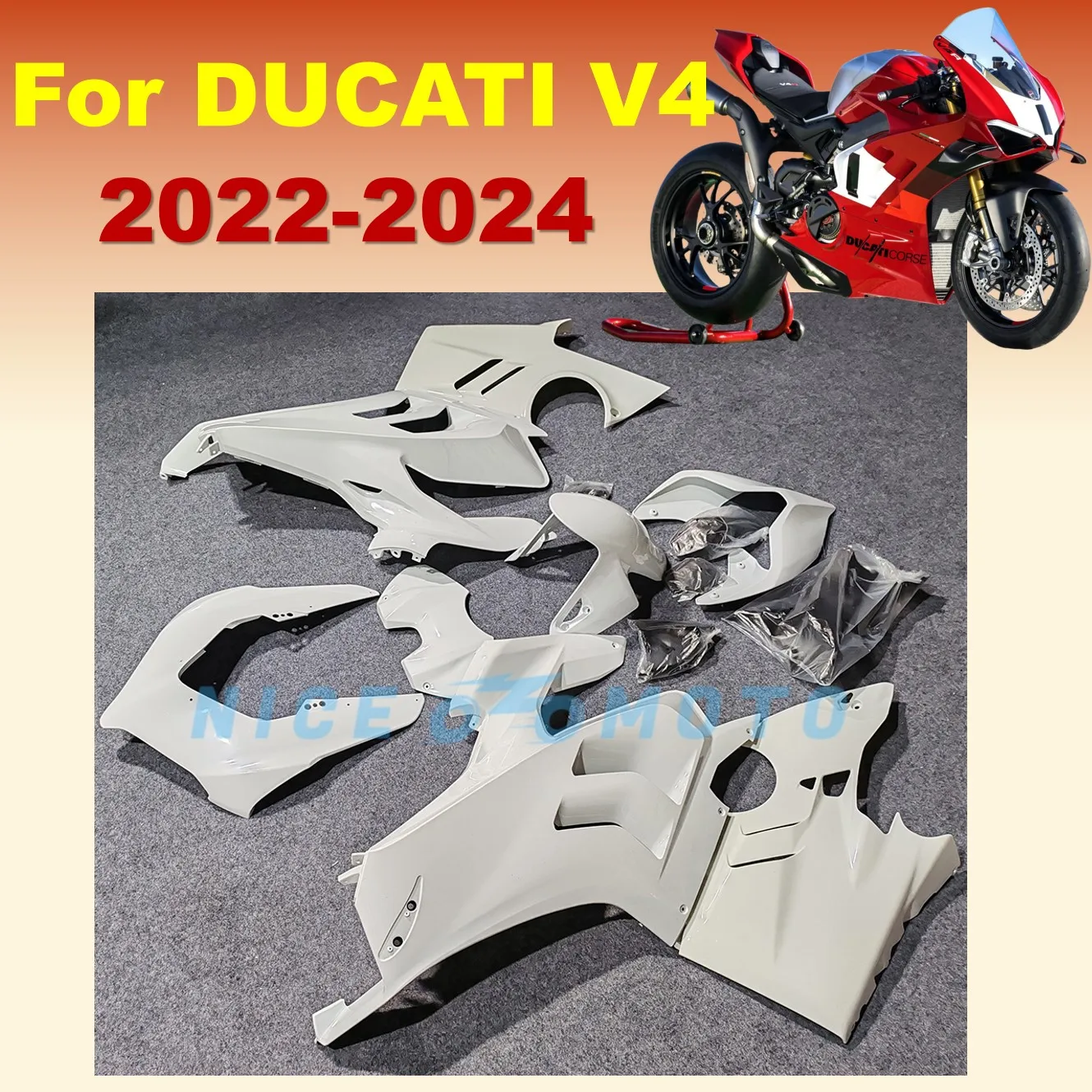 

Новый стиль обтекатель комплект подходит для Ducati Panigale V4 V4S 2022 2023 2024 v 4s 22 23 24 мотоцикла полный корпус Обтекатели чистый белый