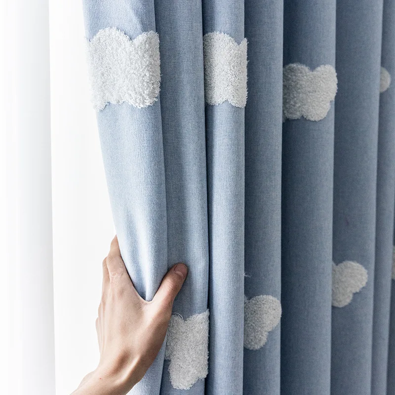 3D Cloud Embroidery Kids Curtains for Room Darkening, Thermal Insulated, Blackout Window Treatment,Grommet Top Window Curtains - Image 2