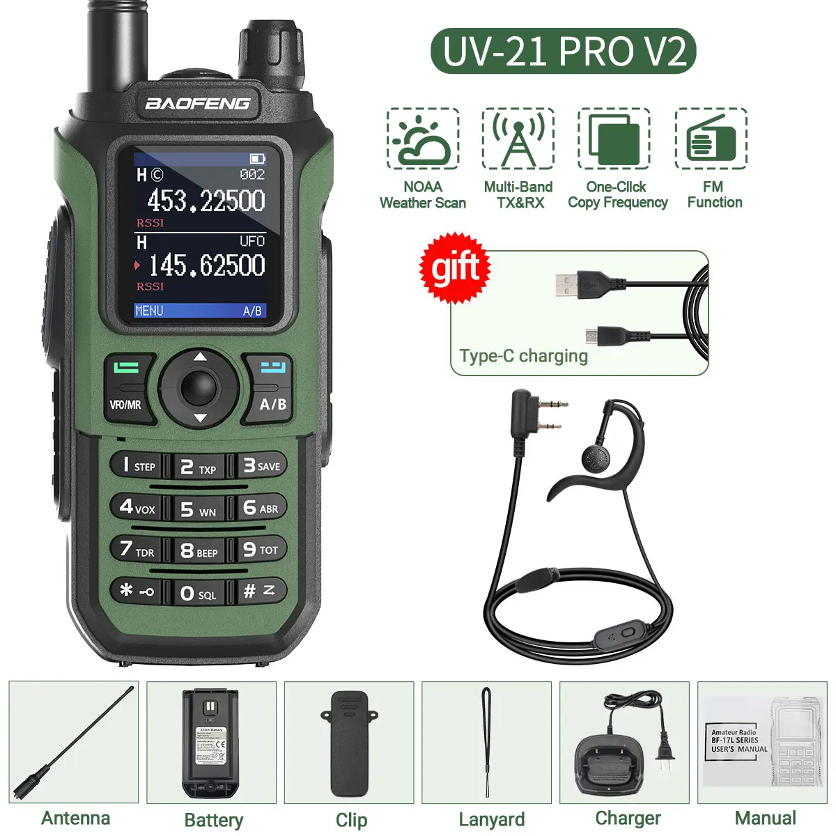 New UV-21 PRO V2 Walkie Talkie Wireless Copy Frequency Professional Air Band Long Range 16 km High Power Two Way Ham Radio 2