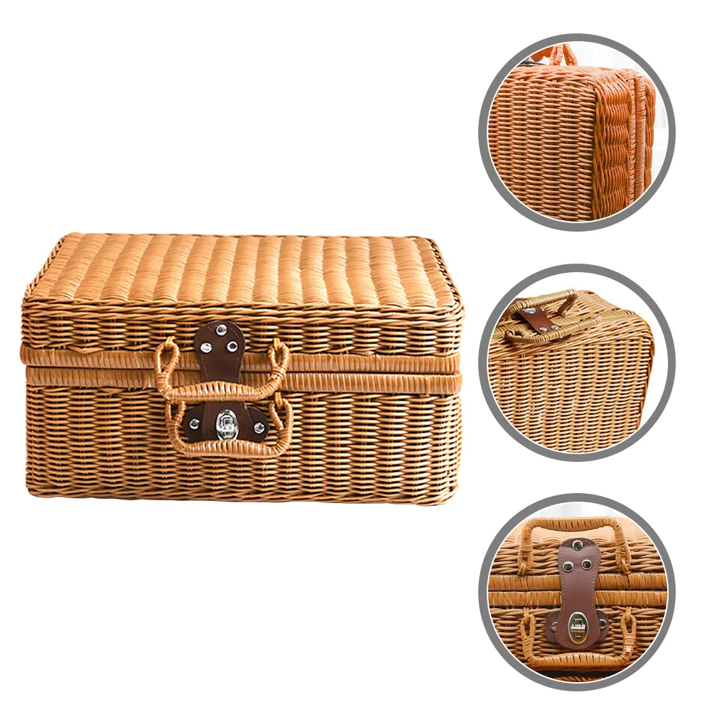 

Imitation Rattan Suitcase Storage Woven Bins Simulated Handwoven Vintage Picnic Basket Box Simulation