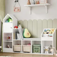 Vabches kids Bookcase with Seat Cushion Children's Bookshelf with 7 Open Storage Cubbies&3-Tier Book Organizer Toy Storage Chest 1