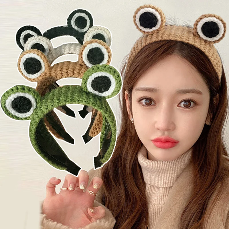 

Big Eyes Frog Head Hoop Crochet Braided Head Hoop Wash Face Makeup Headband Cute Cartoon Knitted Hair Hoop For Women Girls