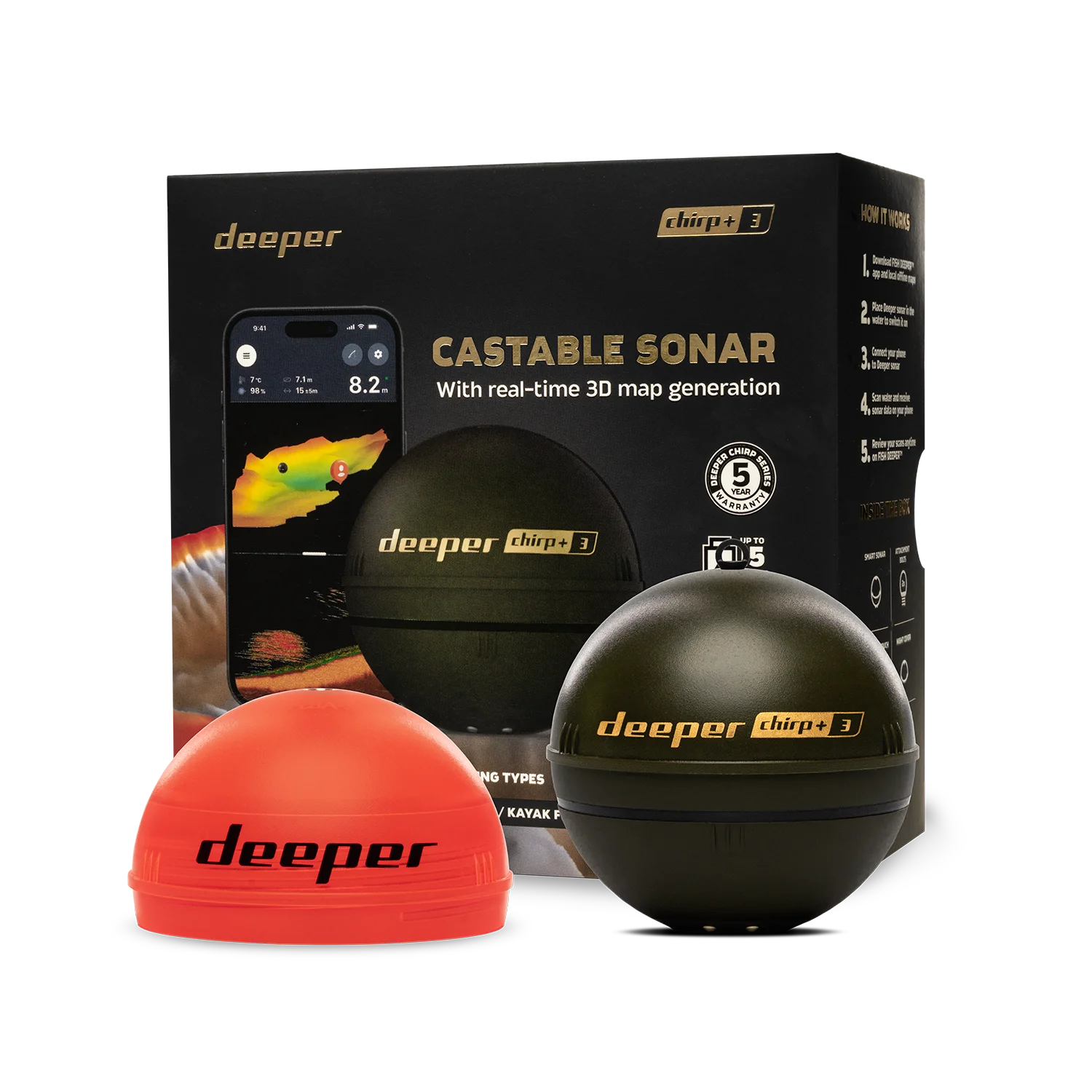 Deeper Smart Sonar Chirp+3 3ème génération avec cartographie GPS 3D et batterie 15H pour pêche mobile