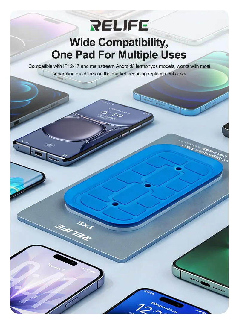 RELIFE TX5 비주얼 분리 몰드 아이폰 12-17 시리즈 안드로이드 하모니오스 알루미늄 합금 미끄럼 방지 흡착판 수리 도구
