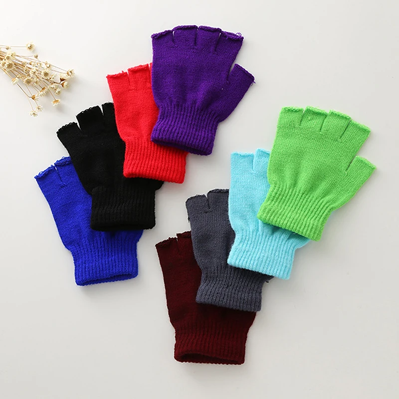 

Однотонные перчатки без пальцев, 1 пара, трикотажные хлопковые перчатки для запястья из искусственной шерсти, зимние теплые перчатки для тренировок