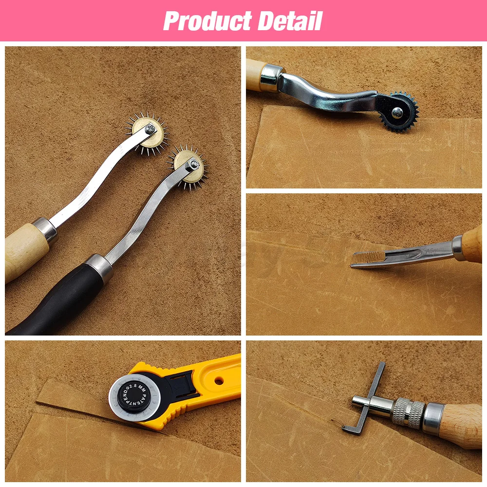 Pine Wood Leathercraft Hand Stitching Clamp Leathercraft Tool Set Kits Leather Punching Carving Saddle Groover Tools Storage DIY