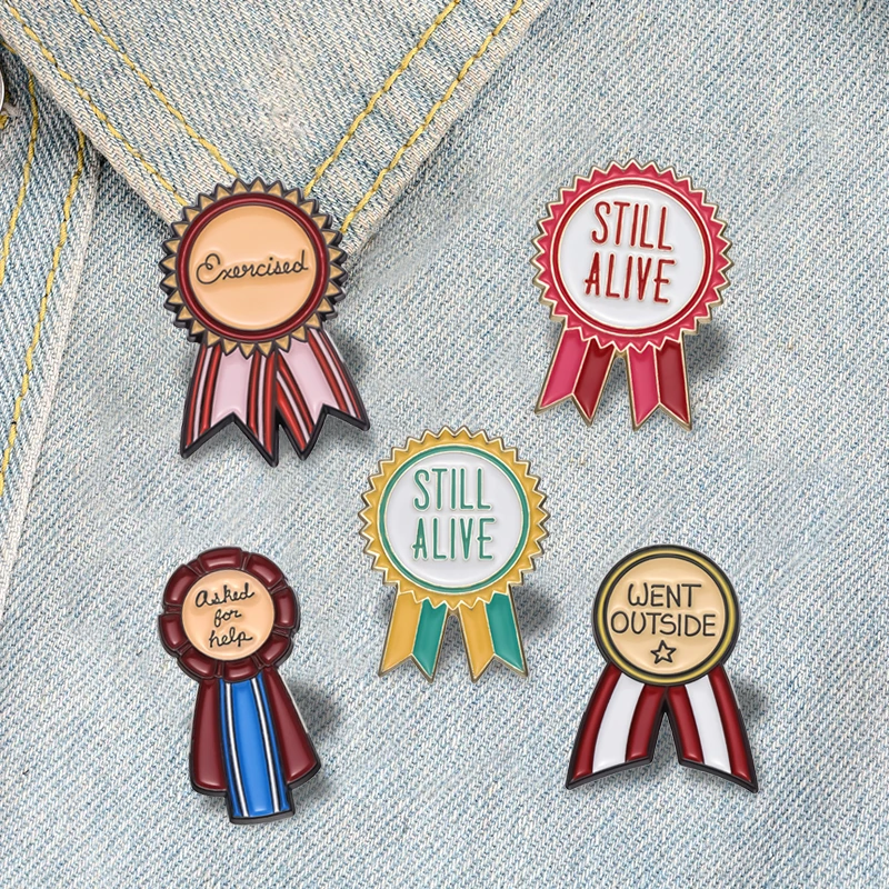 

Enamel Pins Custom Still Alive Forgave Yourself Brooches Lapel Badges Funny Jewelry Gift for Friends 11style Medal Quotes