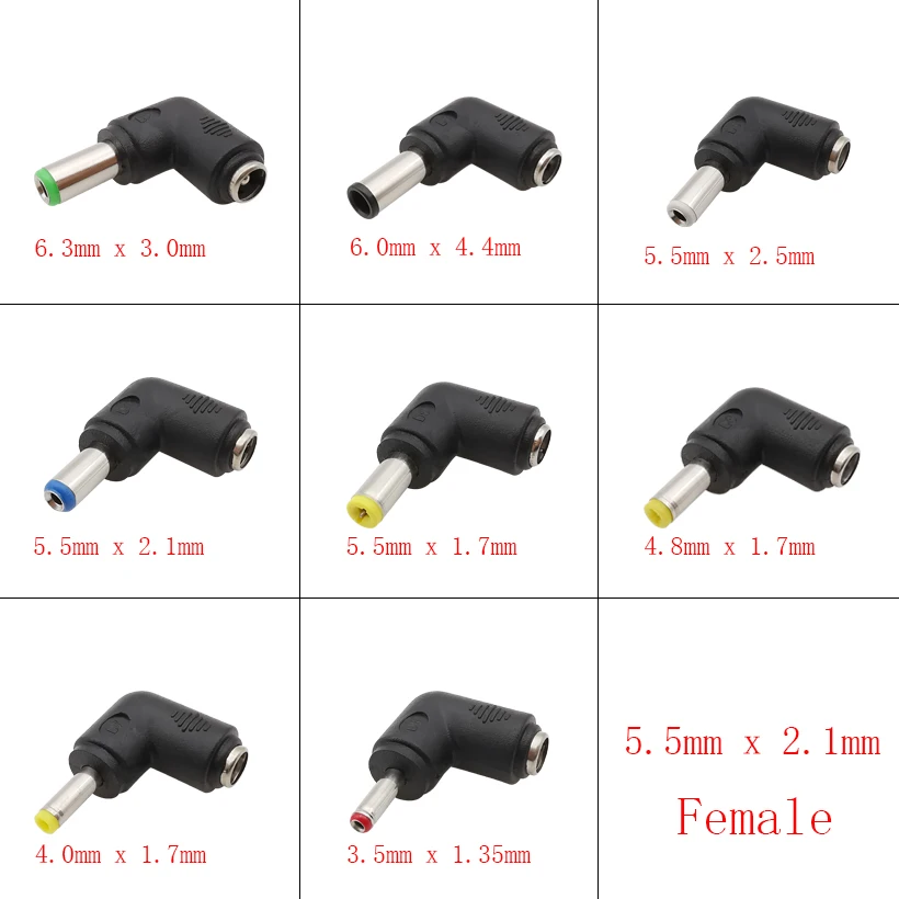 10Pcs Right Angle DC Power 5.5x2.1mm Female Jack to 6.0x4.4 6.3x3.0 5 ...