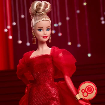 Original Mattel Barbie Signature Doll 80th Anniversary Commemorative Edition Elegant Blonde Collection Toys for Girls Gift