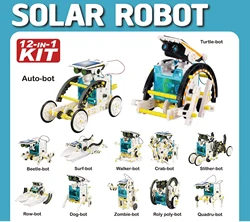 Solar-Powered DIY Science Experiment Kit: 12-in-1 Educational Robot Toy (WHITE)