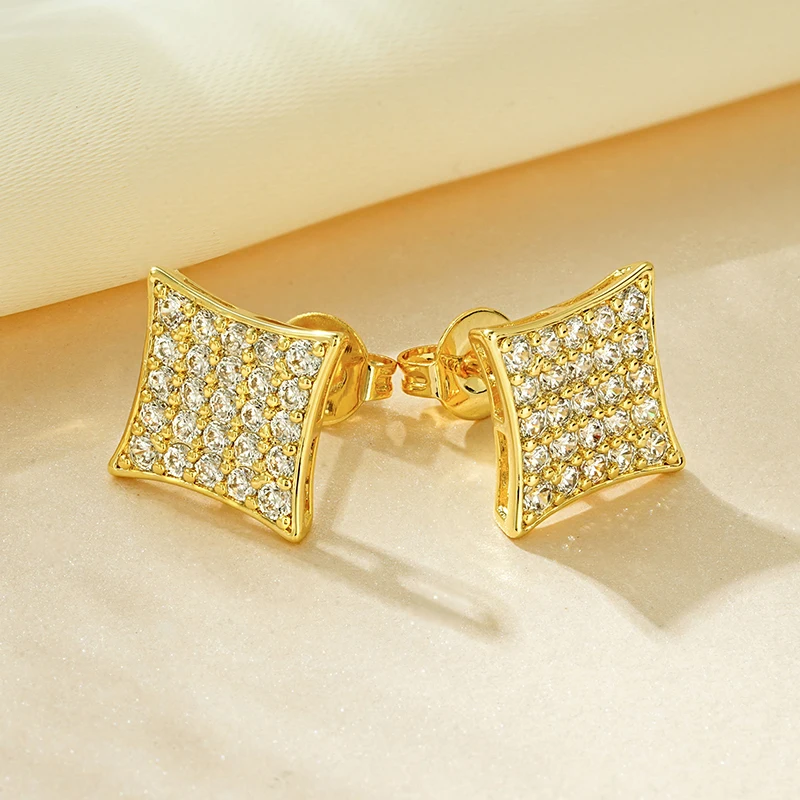 Rrjzz Mode 14 k Gold Überzogene Frauen Männer Stud Ohrring Casual CZ Simulierte Diamant Ohr Stud für Party Trend Ohrringe 2025 schmuck – Detail 3