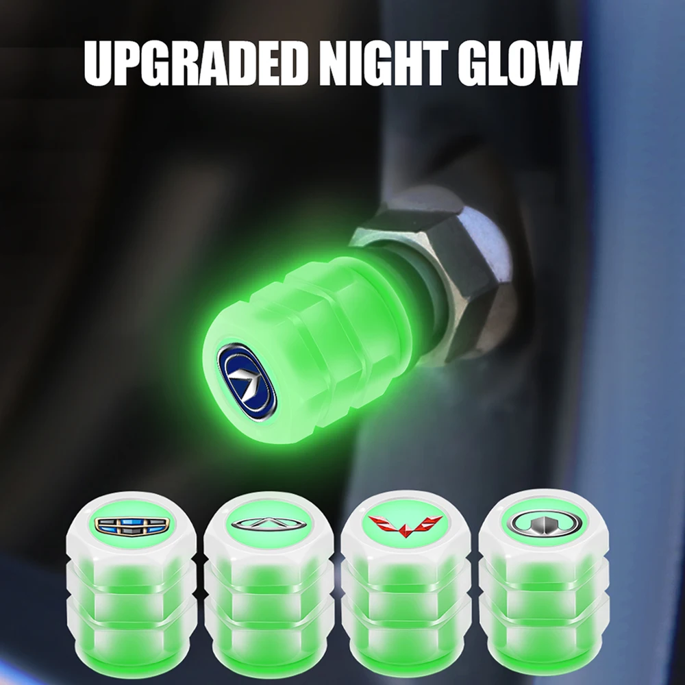 4pcs Car Styling 3D Fluorescent Green Glowing Luminous Valve Stem Caps