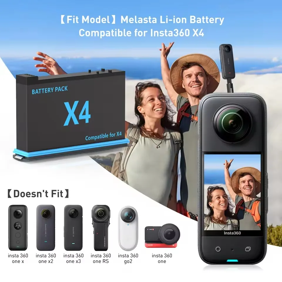 Caméra Action 360° avec Batterie - Lot 1 à 4 Piles + Chargeur
