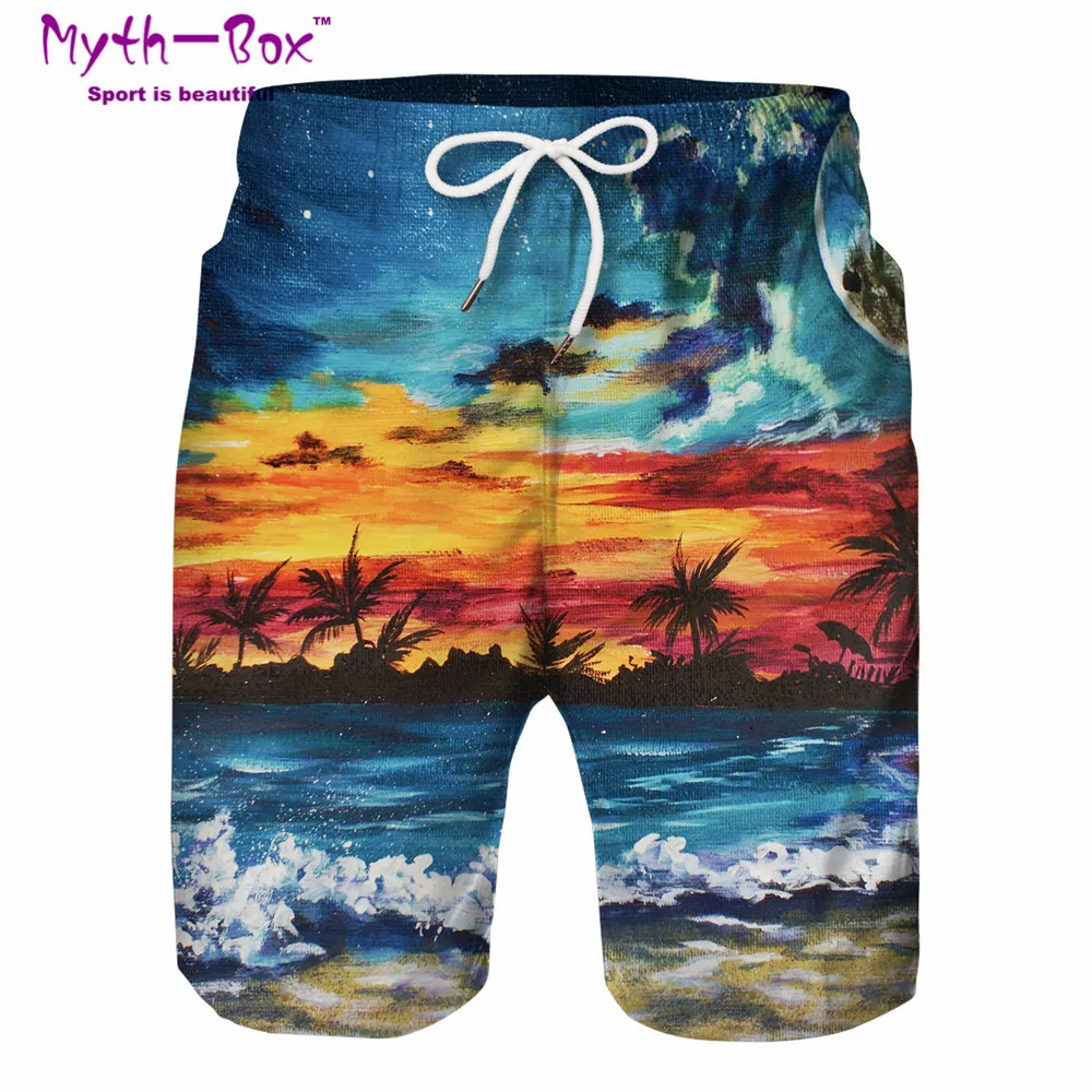 Summer Men's Beach Shorts Water Swim Plage Short Pant Wave 3D Print Surfing Shorts Male Holiday Loose Surf Board Trunks Swimsuit