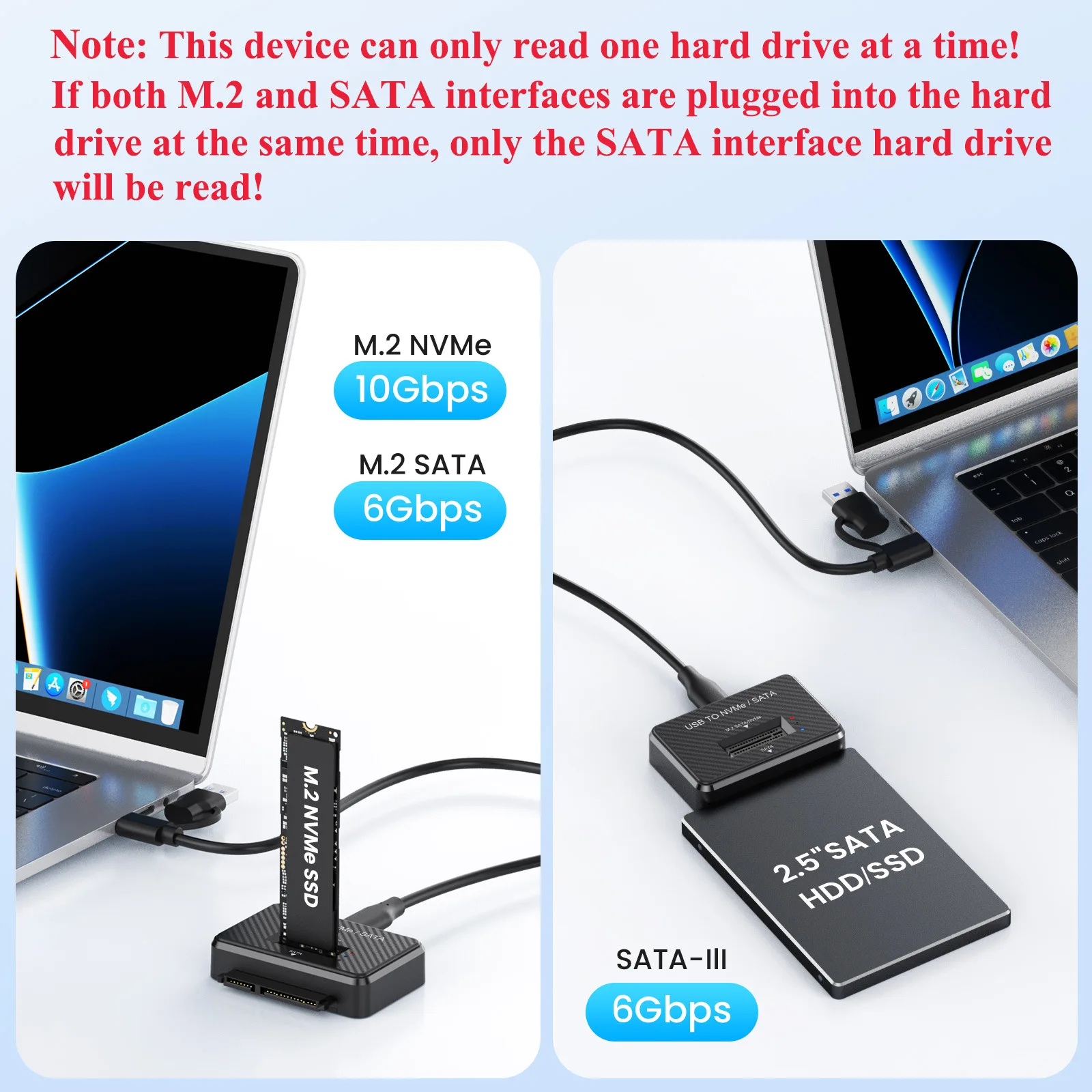 M2 USB 3.1 - NVMe SATA 10Gbps 다이렉트 플러그 2.5인치 SATA SSD HDD 어댑터 (2230, 2242, 2280, 22110 M.2 SSD용) 엔클로저 도킹 베이스