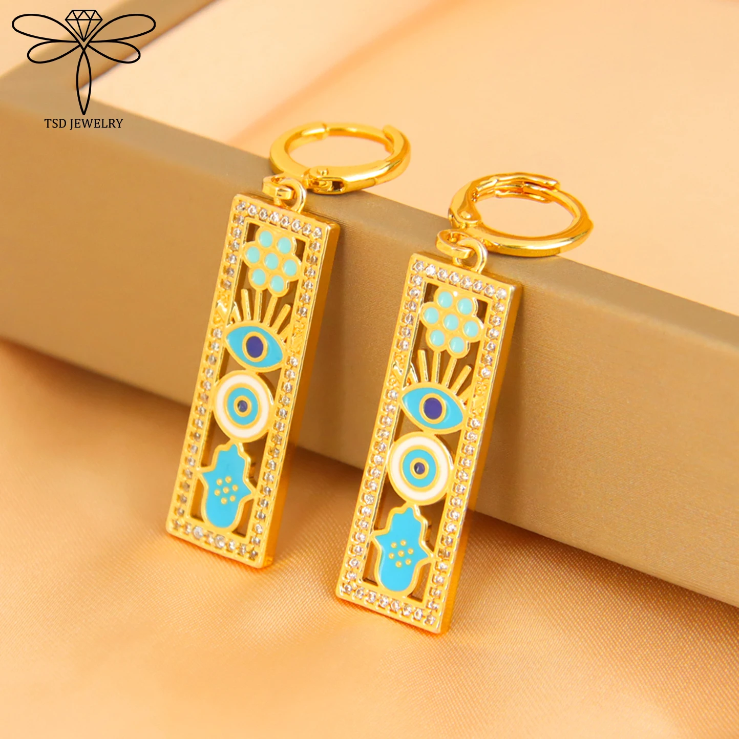 Dubai Hip Hop Clip Tropfen Ohrringe 21k vergoldet Rechteck türkische Vintage Augen baumelt Ohrring Nigeria Frauen Party Schmuck – Detail 8