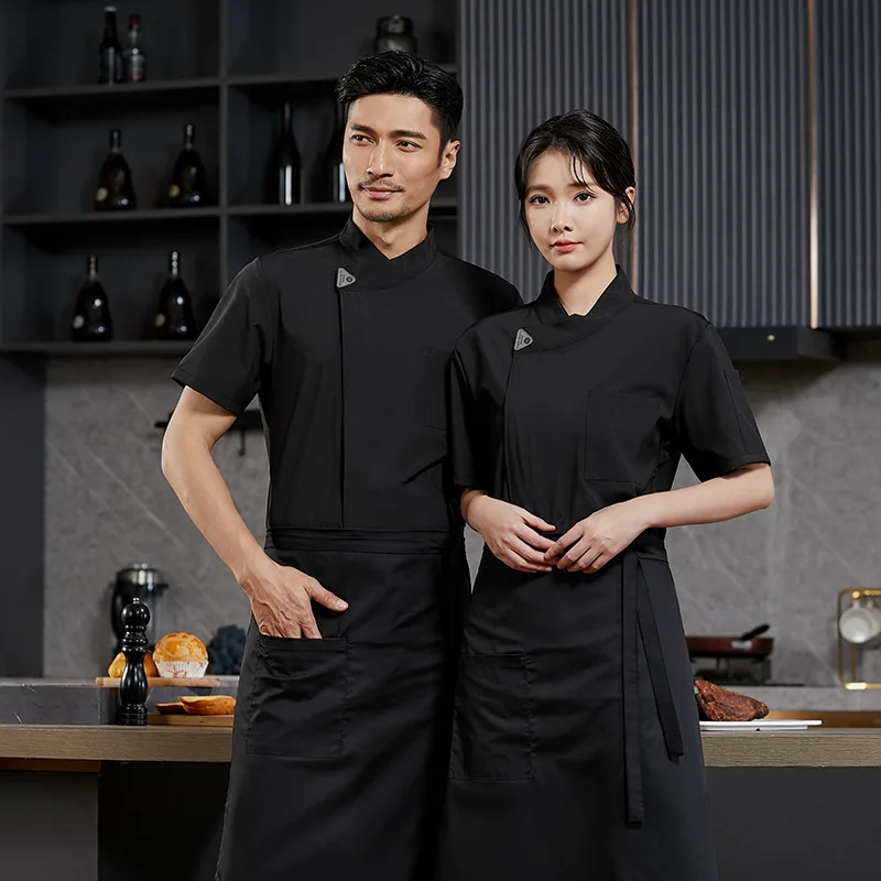 Chef Jacket Men Short Sleeve Women Kitchen Cook Shirt Barber Bartender Pastry Restaurant Waiter Uniform view 6