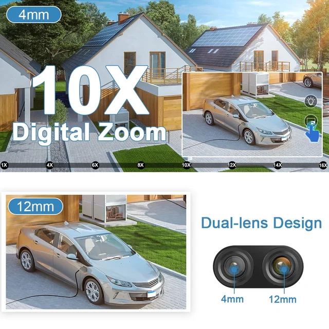 10X Zoom 4G SIM Solar Camera Dual Lens Outdoor Waterproof WiFi Solar IP Security Protect PIR Human Detection CCTV Cameras V380 3