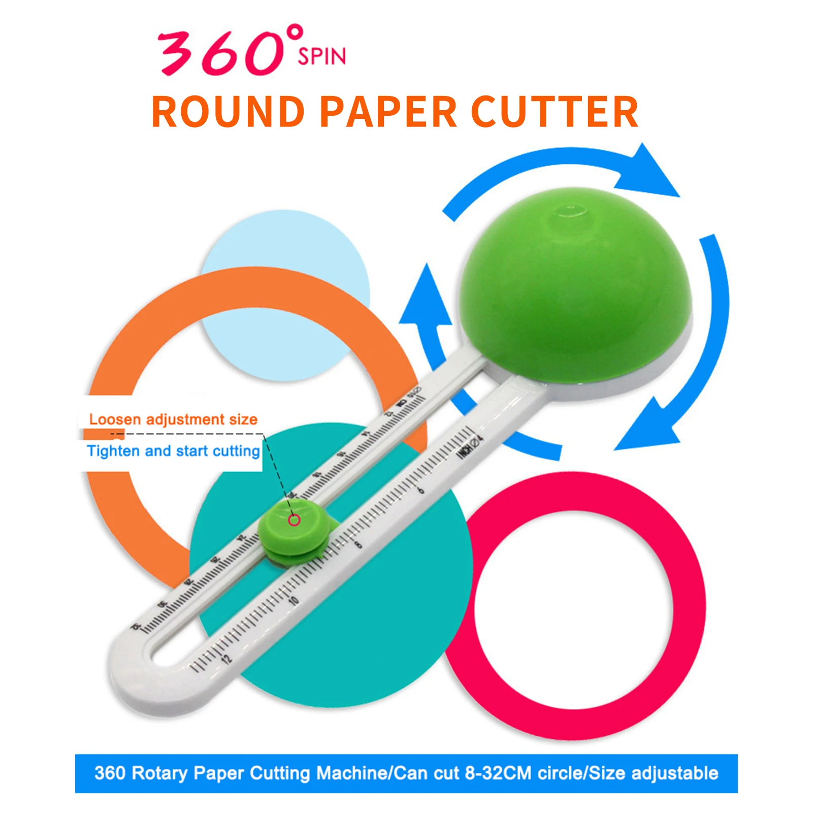 Circular Paper Cutter Rotary Circle Cutter Manual Round Cutting Tool Paper Trimmer Scrapbooking Tool with Replacement