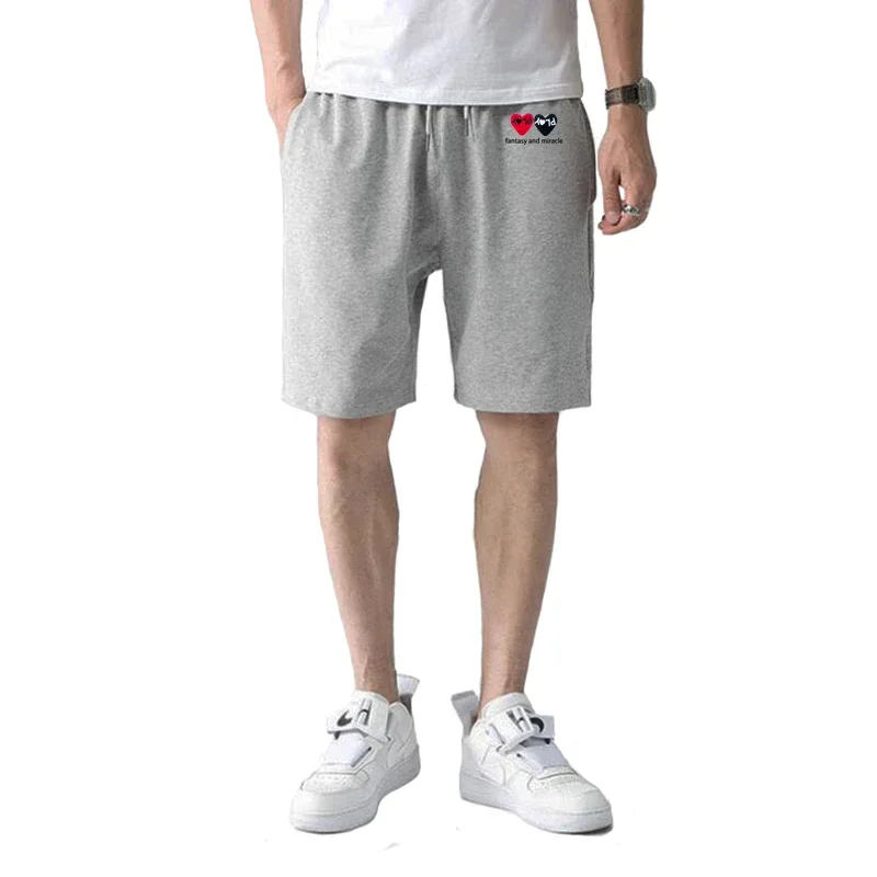

Шорты мужские/женские хлопковые, двухцветные Прямые повседневные короткие штаны с вышивкой сердечками, буквами, эластичным шнурком и карманами, лето
