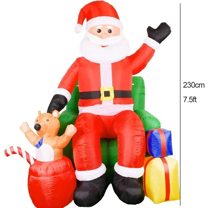 Papá Noel inflable navideño de 7,5 pies en sofá con caja de regalo de oso, luces LED incorporadas, decoración navideña para jardín al aire libre y patio