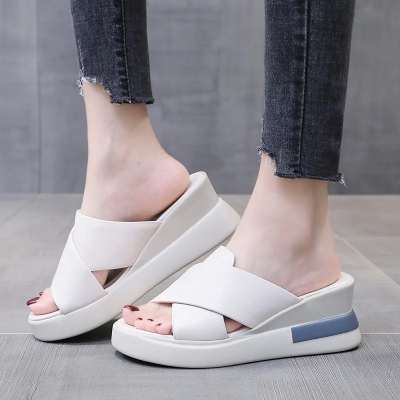 

New Women Slippers Summer 2022 Fashion Modern Slides Wedges 7cm Platform Shoes Woman Slippers Causal Shoes Ladies Slides Female