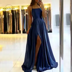 Elegant Burgundy Satin Prom Maxi Dress with Backless Design and Side Slit - 8 (CPS3026 Navy Blue)