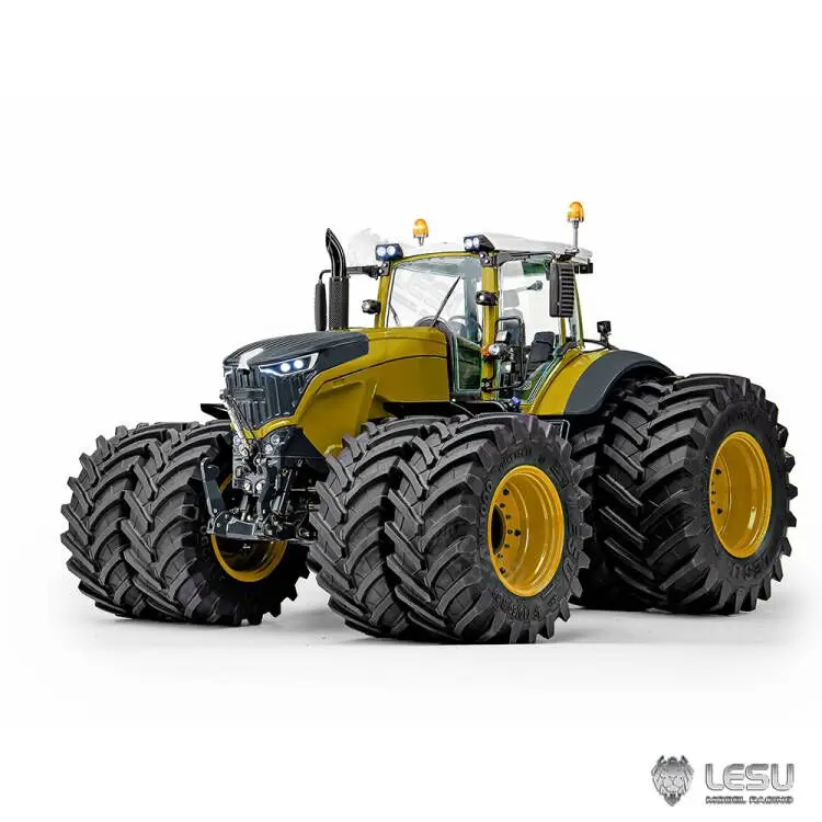 1/14 4x4 Axles LESU AOUE 1050 Hydraulic RC Double Wheeled Tractor Car Light Smoking Simulation Sound Radio Controlled Farm Truck 4
