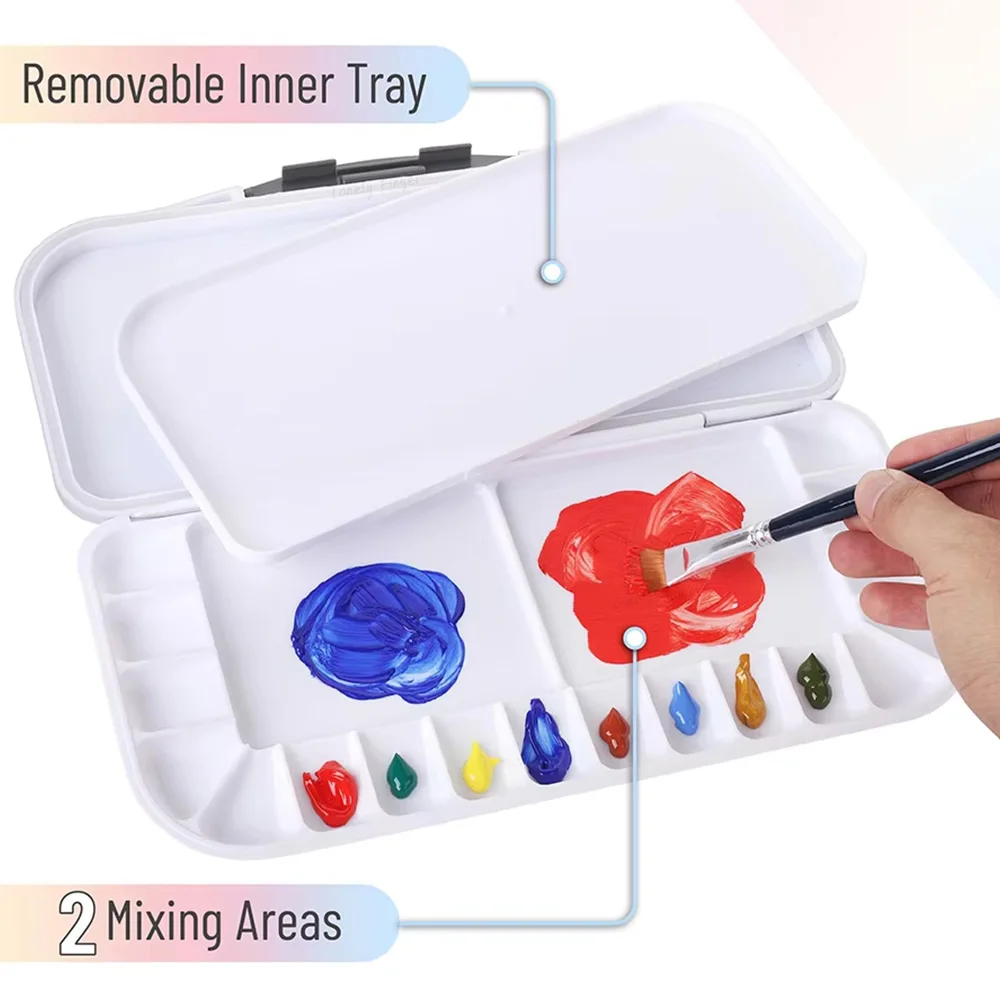 Watercolor Palette with Lid: 18 Wells Airtight Folding Paint Palette with Large Mixing Tray - Empty Acrylic Painting Art Pallet 4