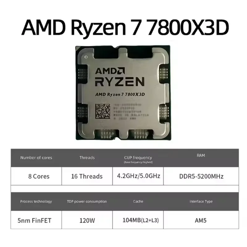 AMD 라이젠 7 게이밍 프로세서 R7 5800X3D 새로운 라이젠 5000 시리즈 3.4GHz 8코어 16스레드 CPU 프로세서 DDR4 96MB 105W 7nm