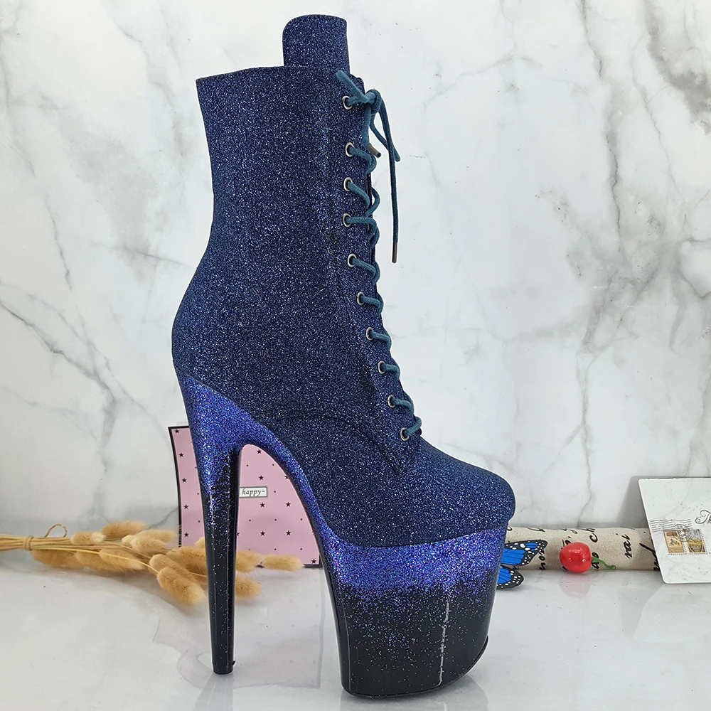Leecabe Glitter UPPER 20CM/8Inch Women's Platform disco party High Heels Shoes Pole Dance boot