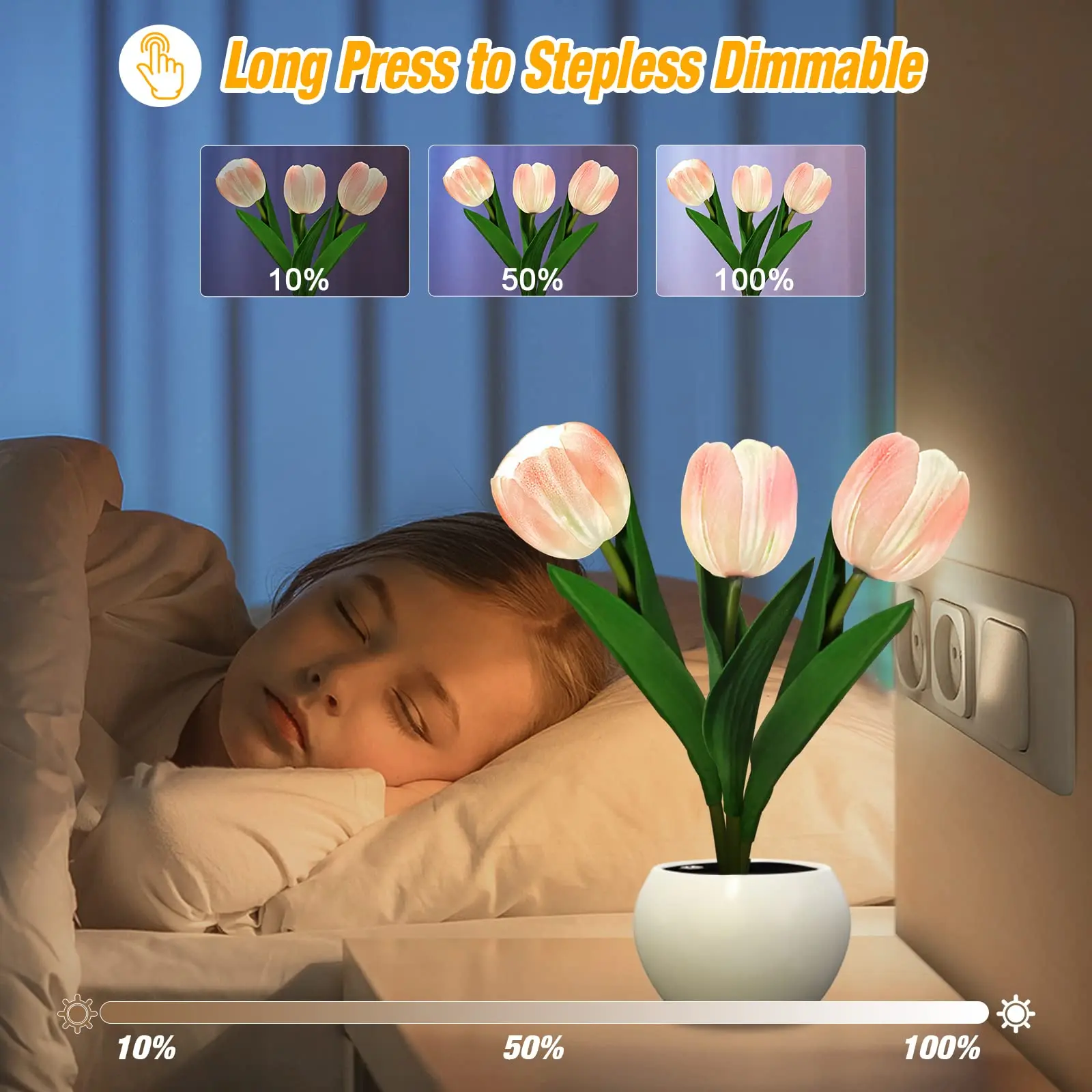 LED Tulip Night Light Simulation Flower Table Lamp Home Decoration Atmosphere Lamp Romantic Potted Gift for Office/Room/Bar/Cafe 5