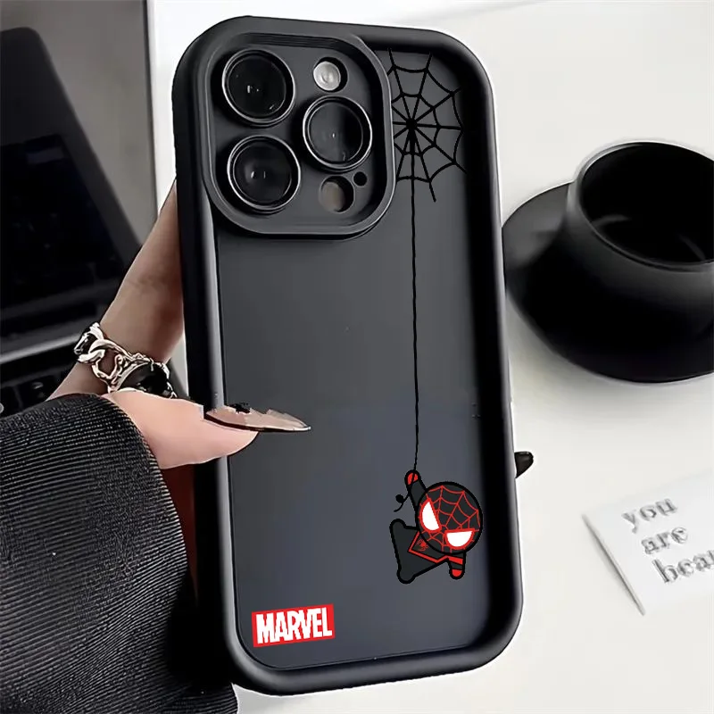 thumbnail image 1 of Marvel SpiderMan Mini para iPhone 15 14 13 12 11 Pro Max XS Max X XR 7 8 Plus 6S 5S caja de teléfono con escalera de ojos líquidos, 1 of 5